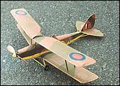 DH-82 Tiger Moth span 470 mm for a GM63 motor, weight 49g, span 597 mm for a Modela motor, weight 68g.